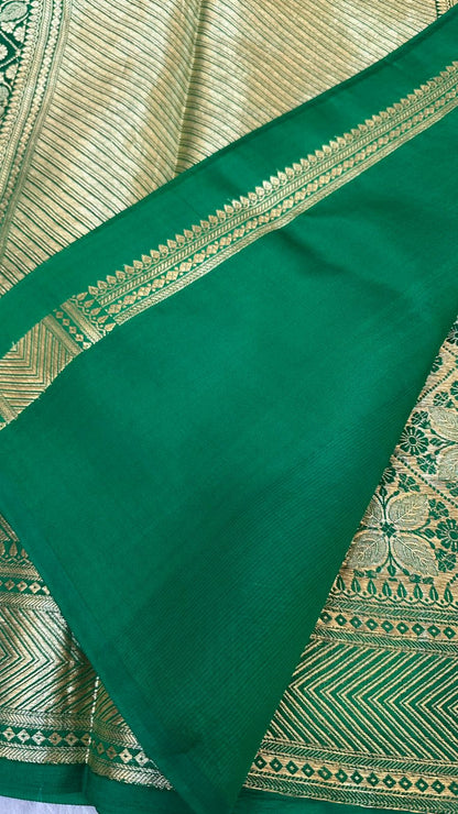 Bottle Green Pure Row Mango Zari Brocade Saree
