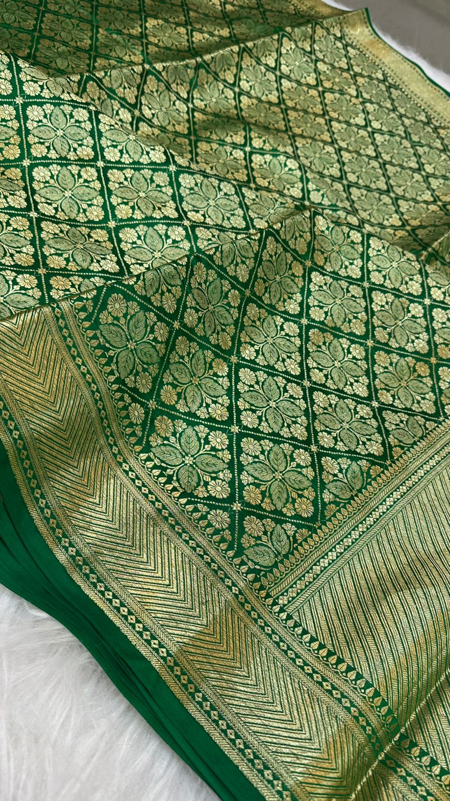 Bottle Green Pure Row Mango Zari Brocade Saree