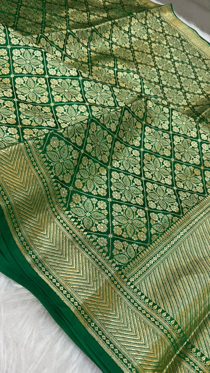 Bottle Green Pure Row Mango Zari Brocade Saree
