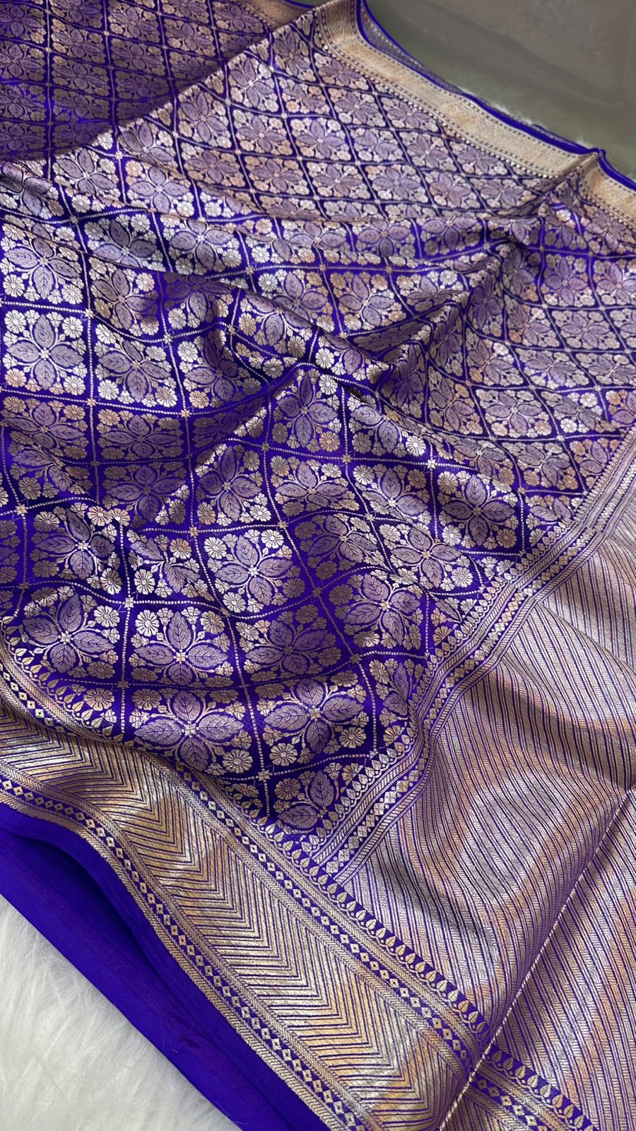 Royal Blue Pure Row Mango Zari Brocade Saree