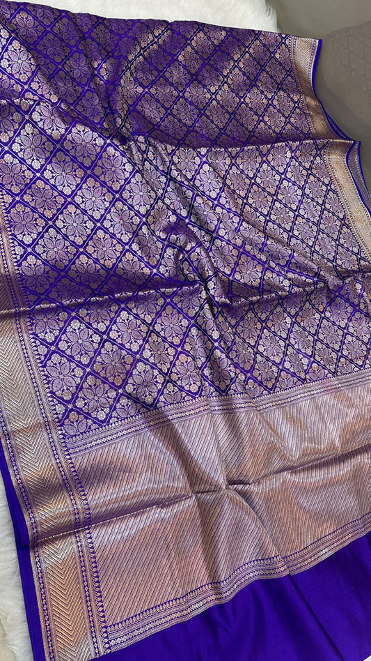Royal Blue Pure Row Mango Zari Brocade Saree