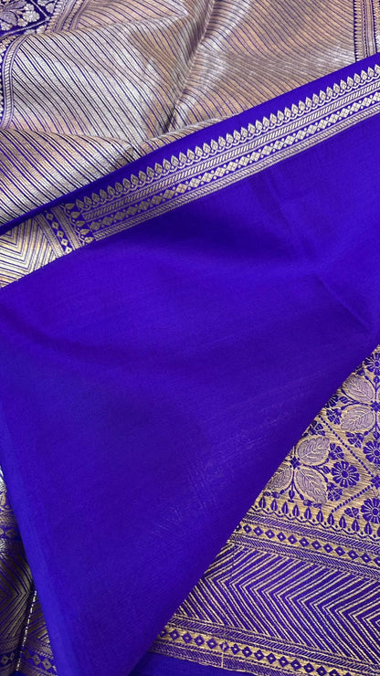 Royal Blue Pure Row Mango Zari Brocade Saree