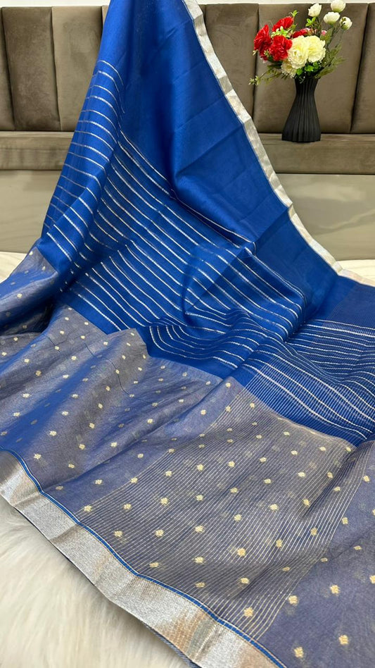 Pure Organza Silk Zari Buti Zari Lines Design Saree