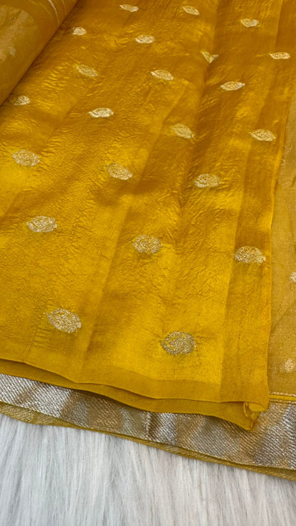 Pure Organza Silk Zari Buti Zari Lines Design Saree