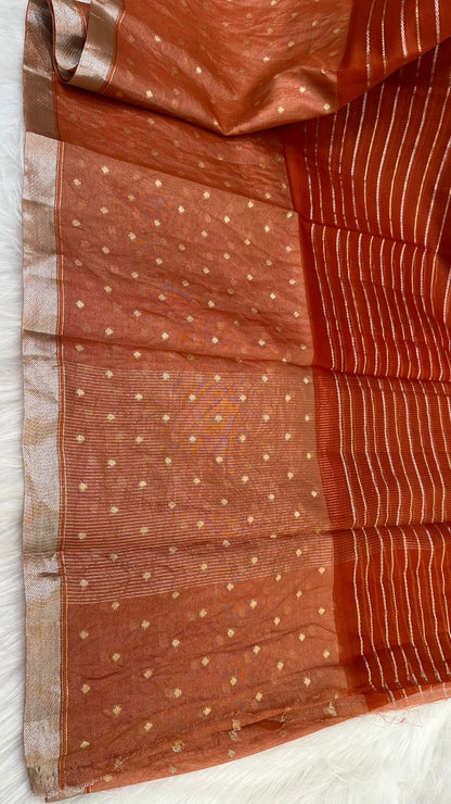Pure Organza Silk Zari Buti Zari Lines Design Saree