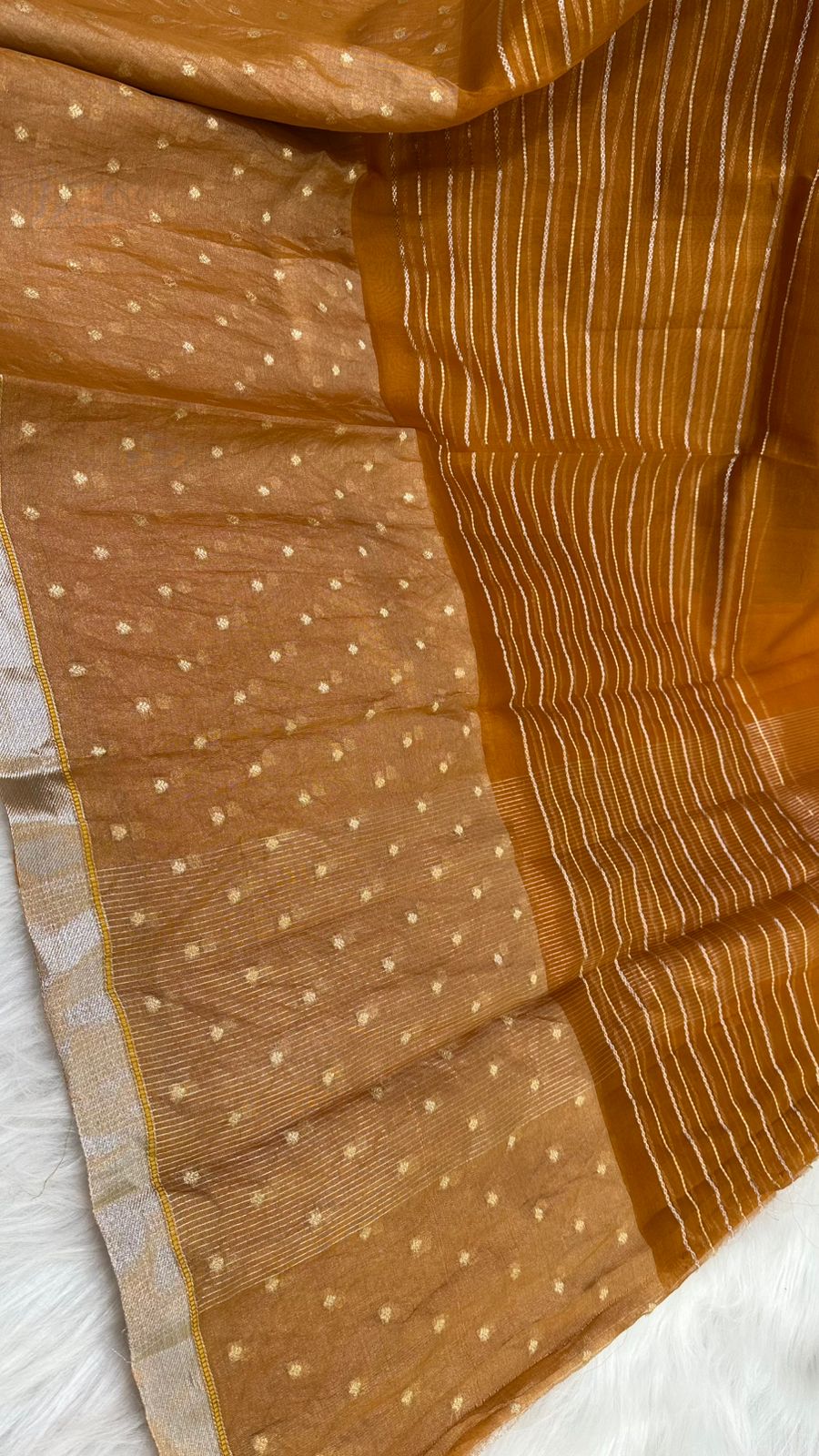 Pure Organza Silk Zari Buti Zari Lines Design Saree