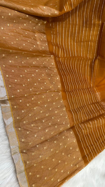 Pure Organza Silk Zari Buti Zari Lines Design Saree