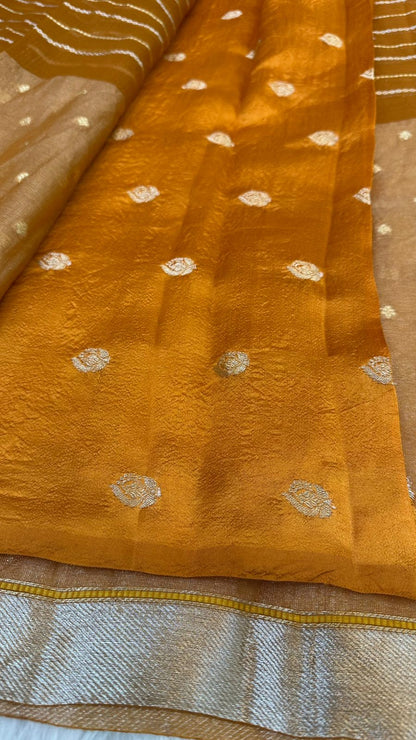 Pure Organza Silk Zari Buti Zari Lines Design Saree