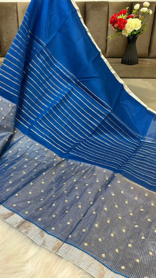 Pure Organza Silk Zari Buti Zari Lines Design Saree