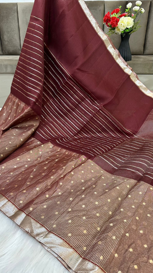 Pure Organza Silk Zari Buti Zari Lines Design Saree