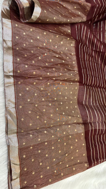 Pure Organza Silk Zari Buti Zari Lines Design Saree