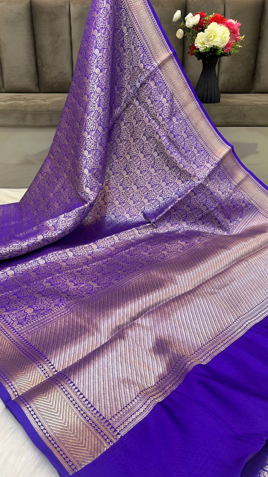 Royal Blue Pure Raw Mango Silk Zari Brocade Design Saree