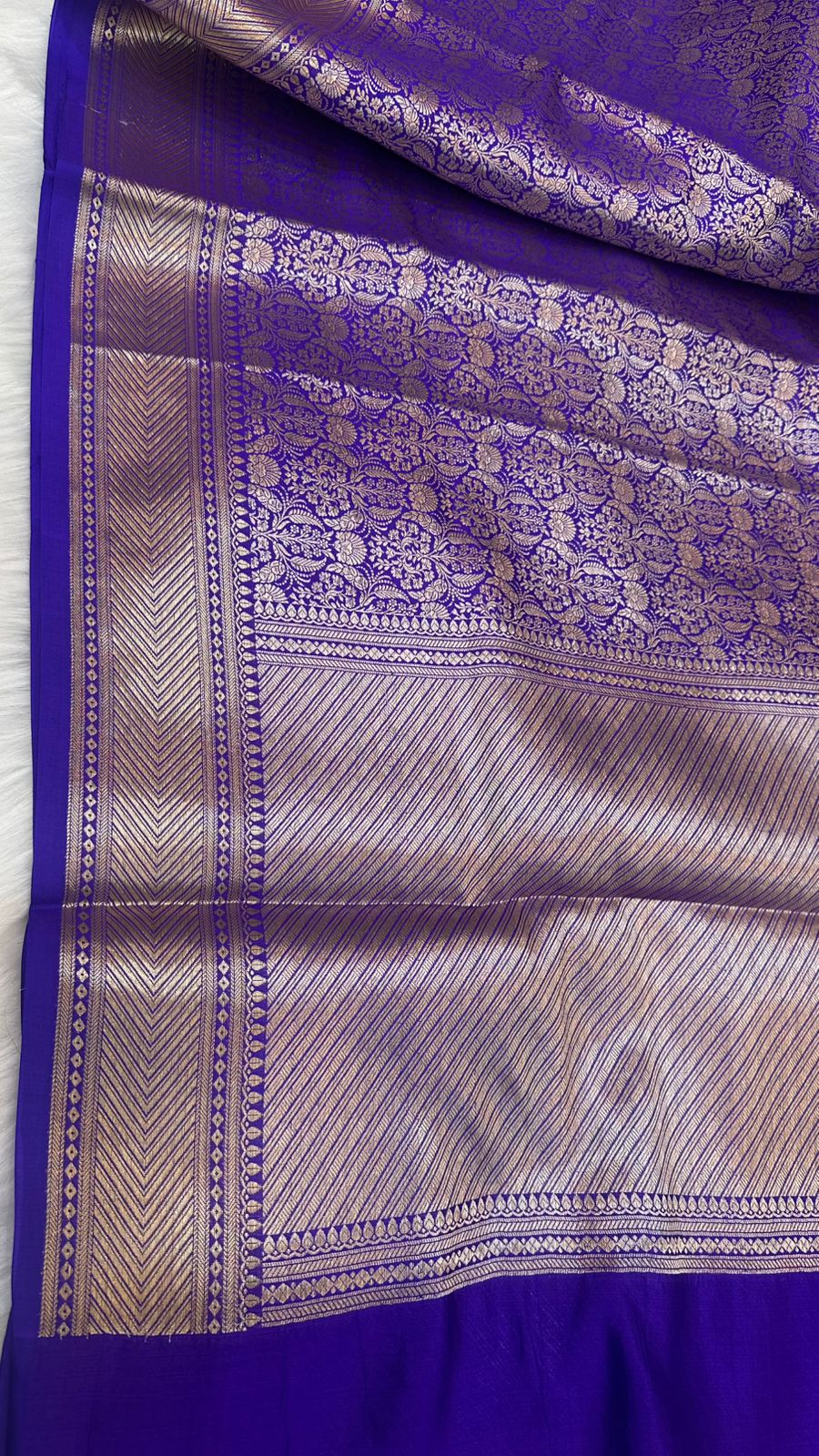 Royal Blue Pure Raw Mango Silk Zari Brocade Design Saree