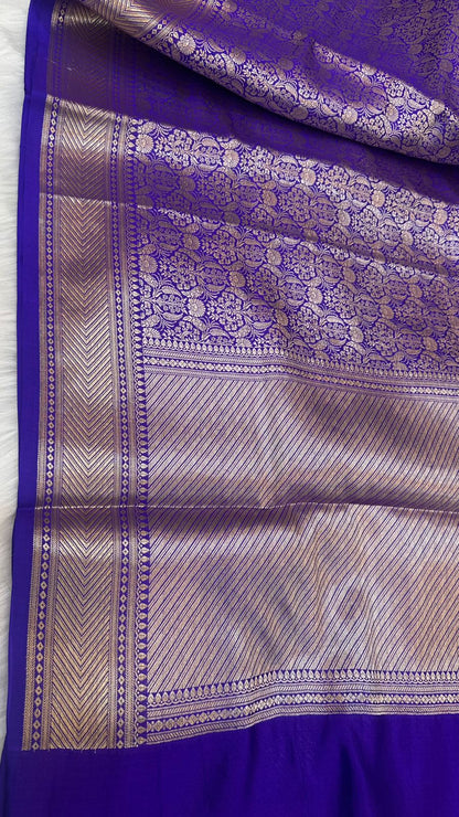 Royal Blue Pure Raw Mango Silk Zari Brocade Design Saree