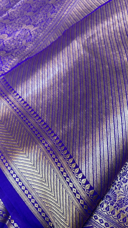 Royal Blue Pure Raw Mango Silk Zari Brocade Design Saree