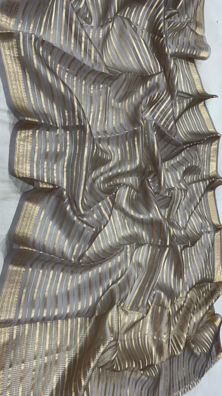 Pure Banarasi Organza Silk Zari Lines Saree