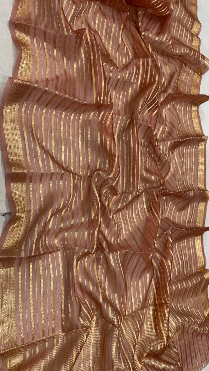 Pure Banarasi Organza Silk Zari Lines Saree