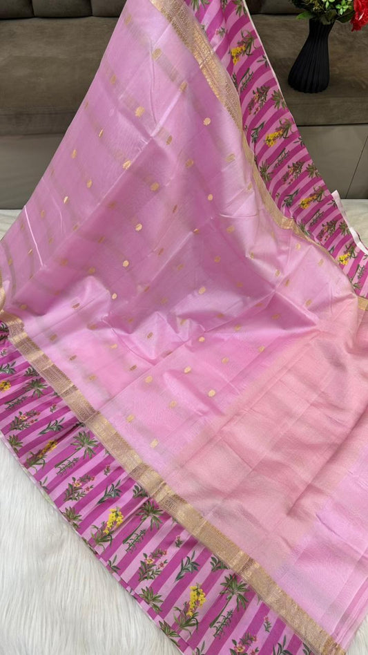 Handloom Pure mango silk mashru printed border saree