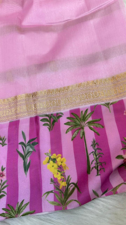 Handloom Pure mango silk mashru printed border saree
