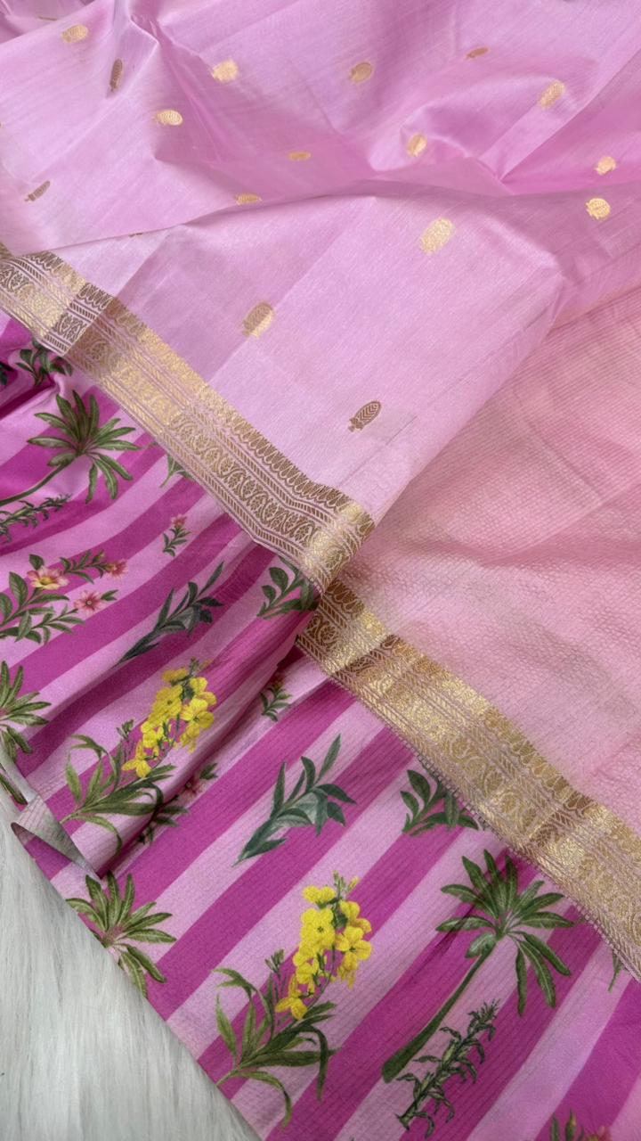 Handloom Pure mango silk mashru printed border saree