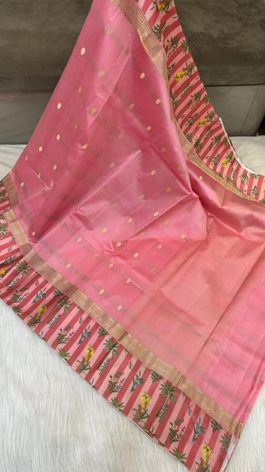 Handloom Pure mango silk mashru printed border saree