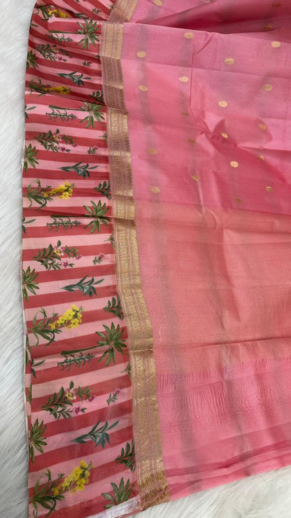 Handloom Pure mango silk mashru printed border saree