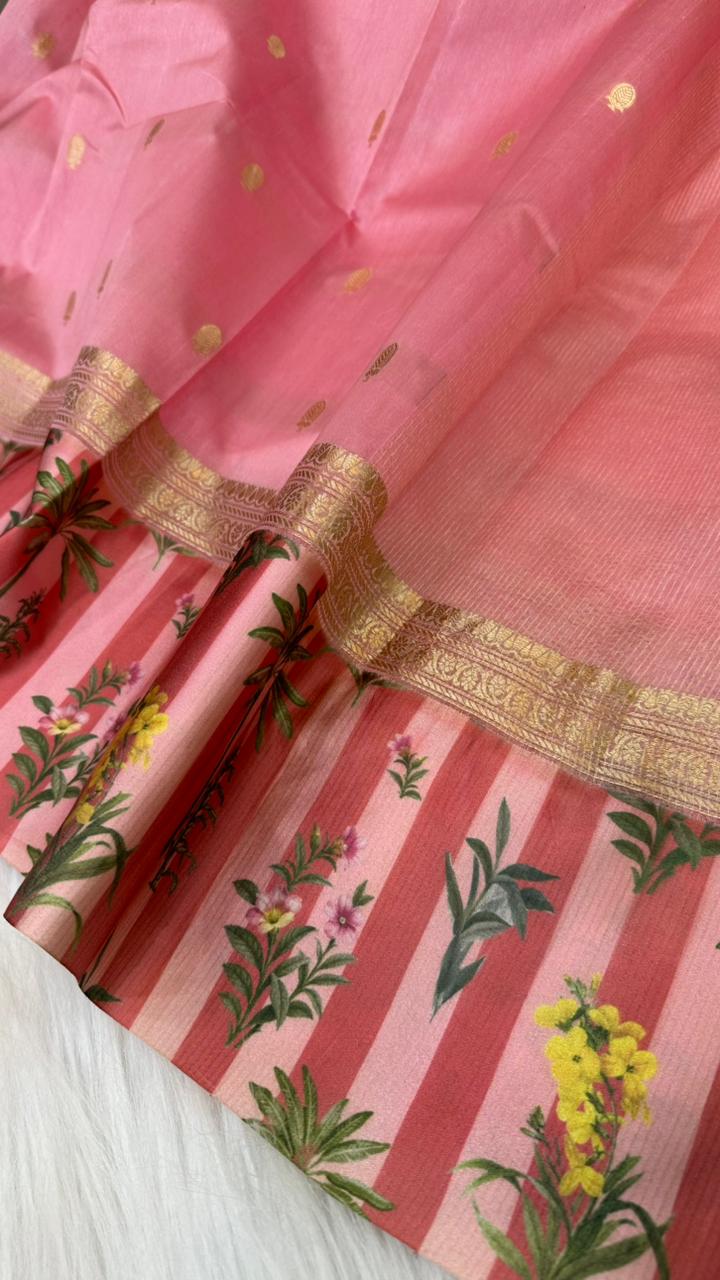 Handloom Pure mango silk mashru printed border saree