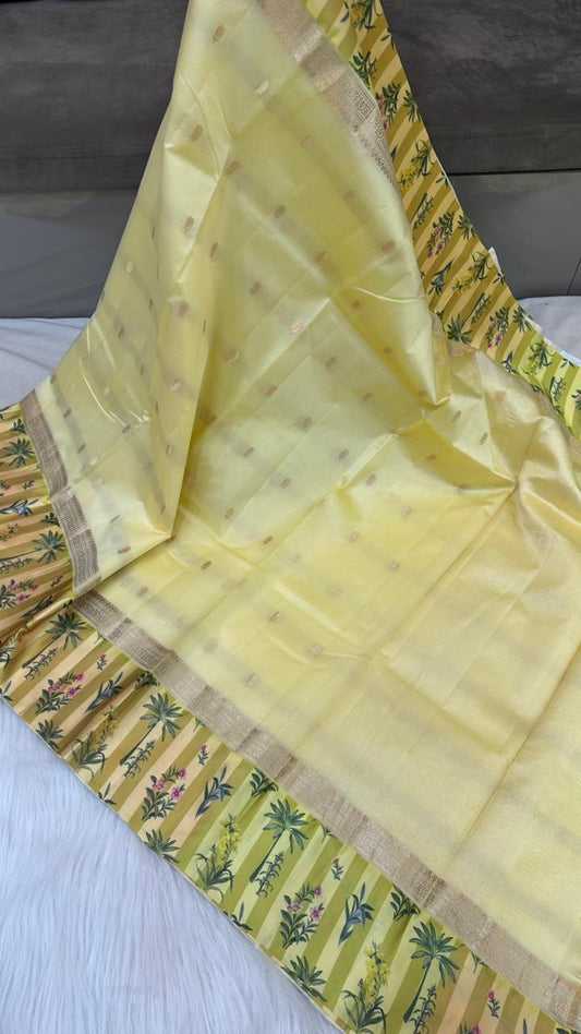 Handloom Pure mango silk mashru printed border saree