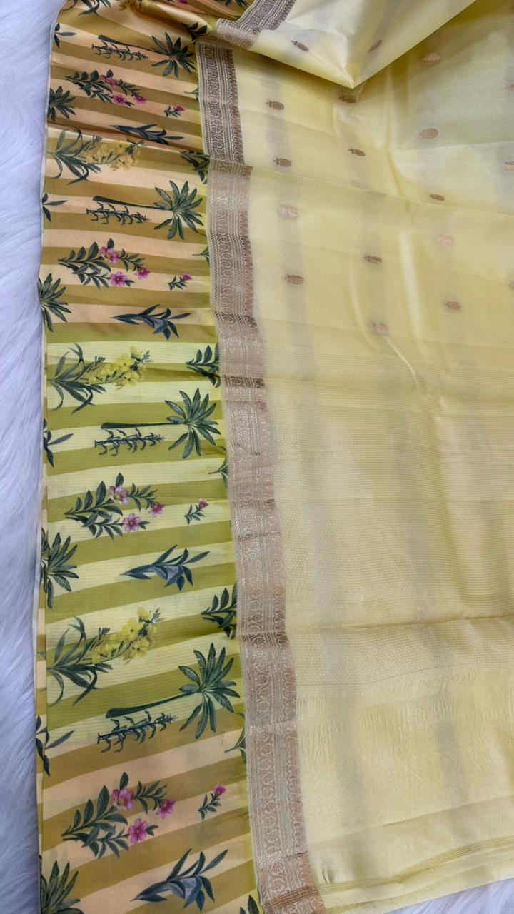 Handloom Pure mango silk mashru printed border saree