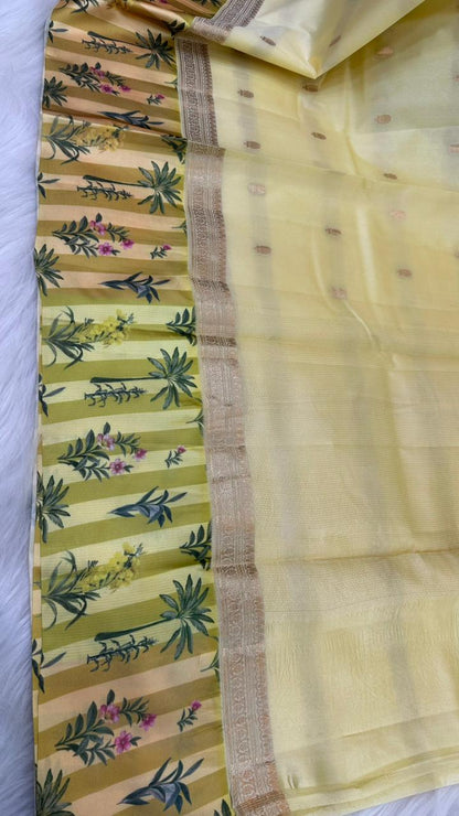 Handloom Pure mango silk mashru printed border saree