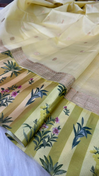 Handloom Pure mango silk mashru printed border saree