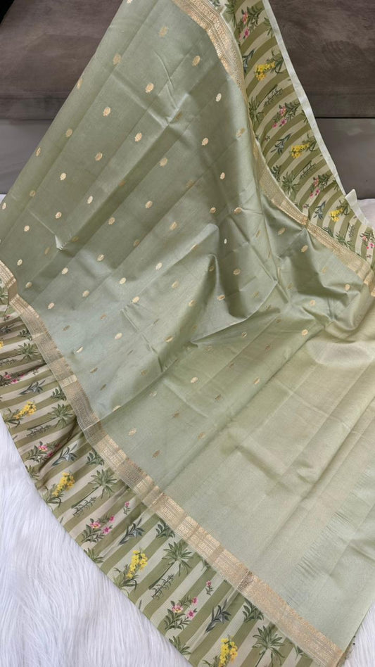 Handloom Pure mango silk mashru printed border saree