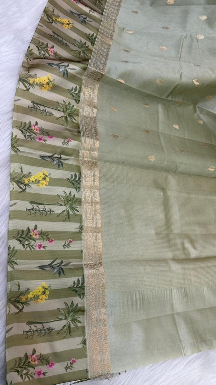 Handloom Pure mango silk mashru printed border saree