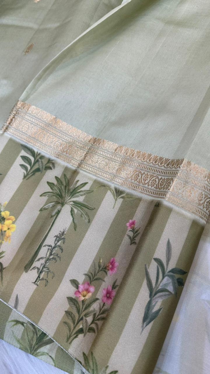 Handloom Pure mango silk mashru printed border saree
