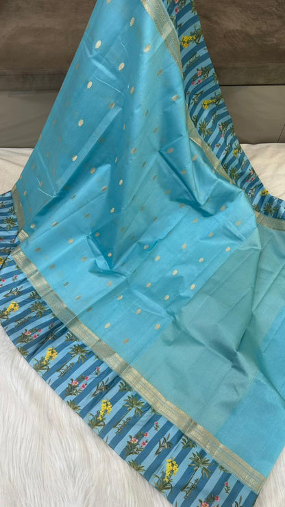Handloom Pure mango silk mashru printed border saree