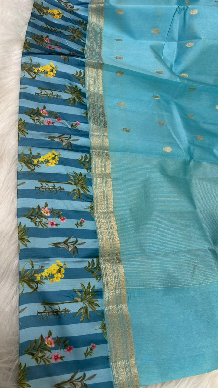 Handloom Pure mango silk mashru printed border saree