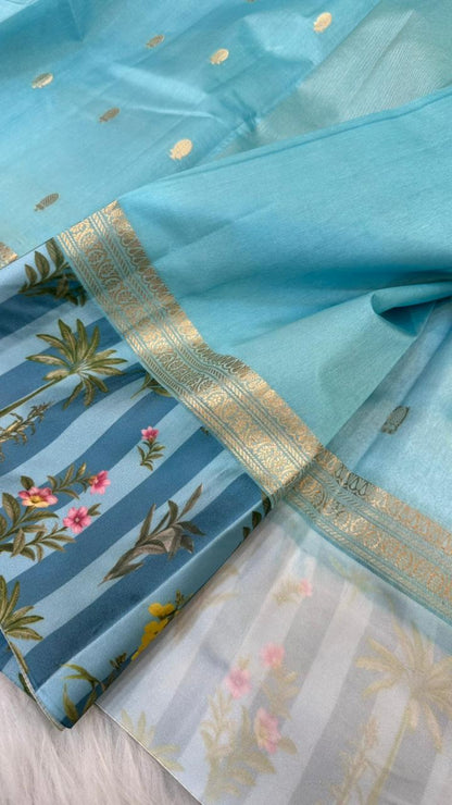 Handloom Pure mango silk mashru printed border saree