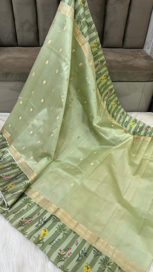 Handloom Pure mango silk mashru printed border saree