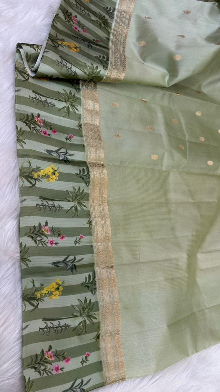 Handloom Pure mango silk mashru printed border saree