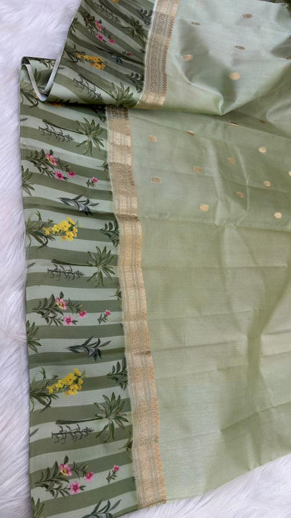 Handloom Pure mango silk mashru printed border saree