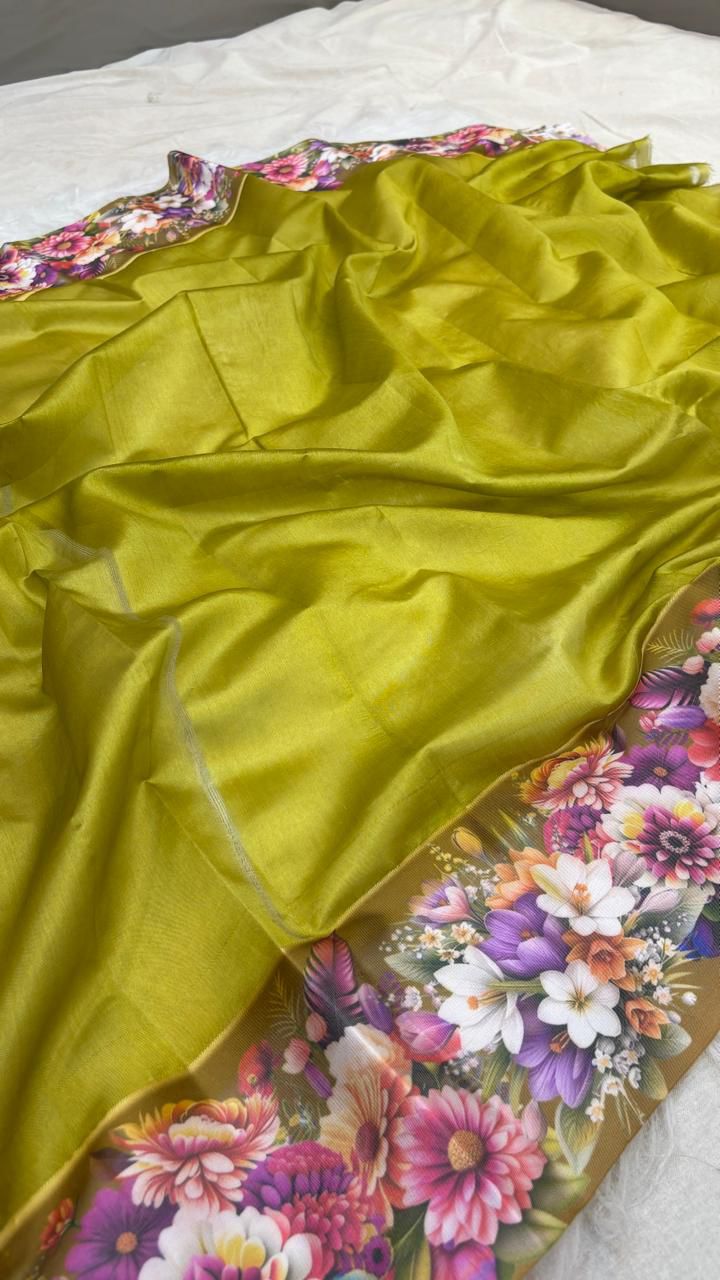 Handloom Pure mango silk mashru printed border saree
