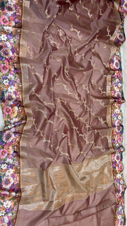 Handloom Pure mango silk mashru printed border saree