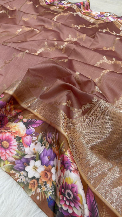 Handloom Pure mango silk mashru printed border saree