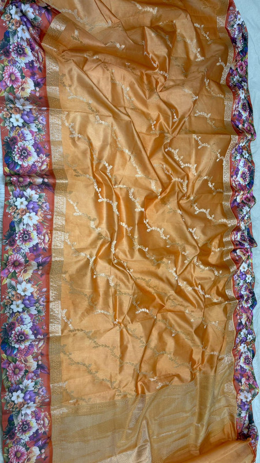 Handloom Pure mango silk mashru printed border saree