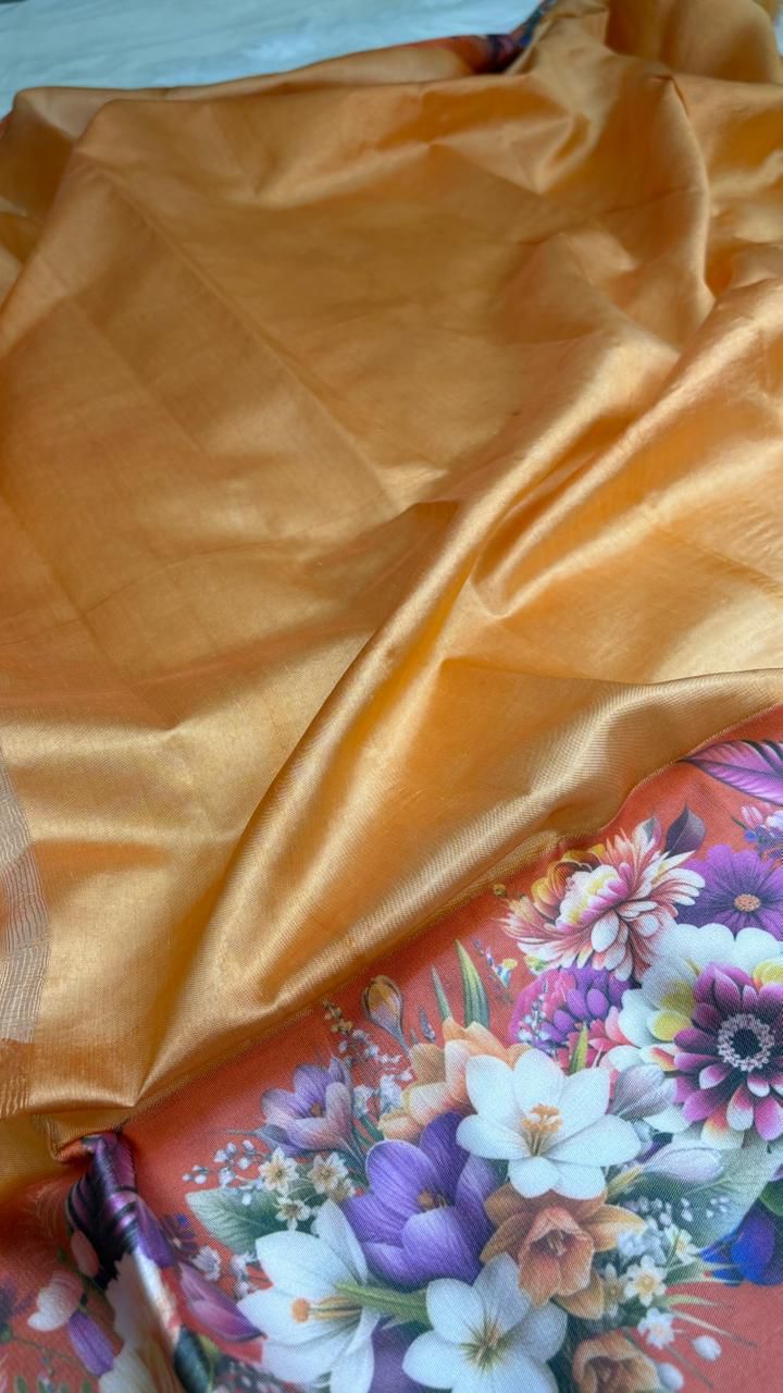 Handloom Pure mango silk mashru printed border saree