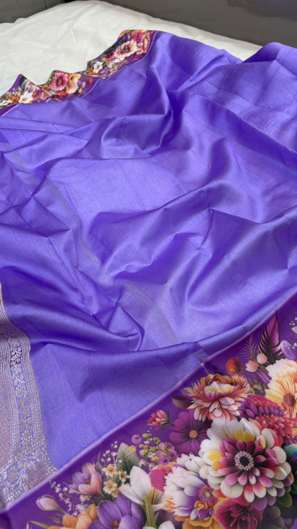 Handloom Pure mango silk mashru printed border saree