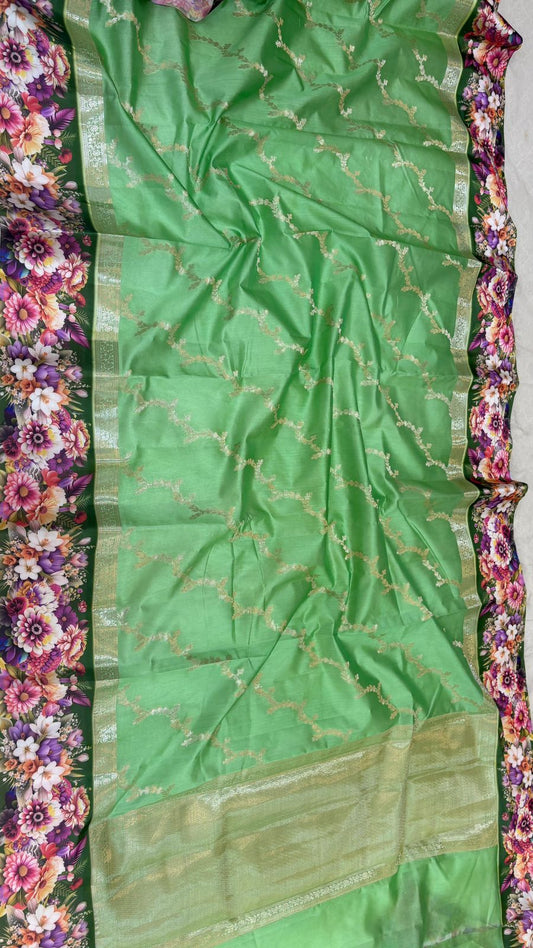 Handloom Pure mango silk mashru printed border saree