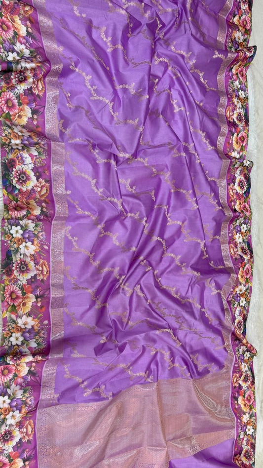 Handloom Pure mango silk mashru printed border saree