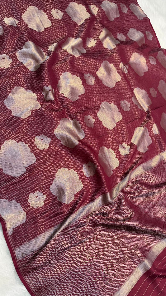 Handloom Pure Banarasi katan silk silver zari brocade light weight saree