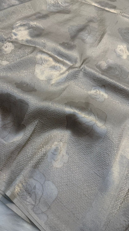 Handloom Pure Banarasi katan silk silver zari brocade light weight saree